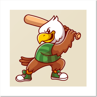 Cute Eagle Playing Baseball Cartoon Posters and Art